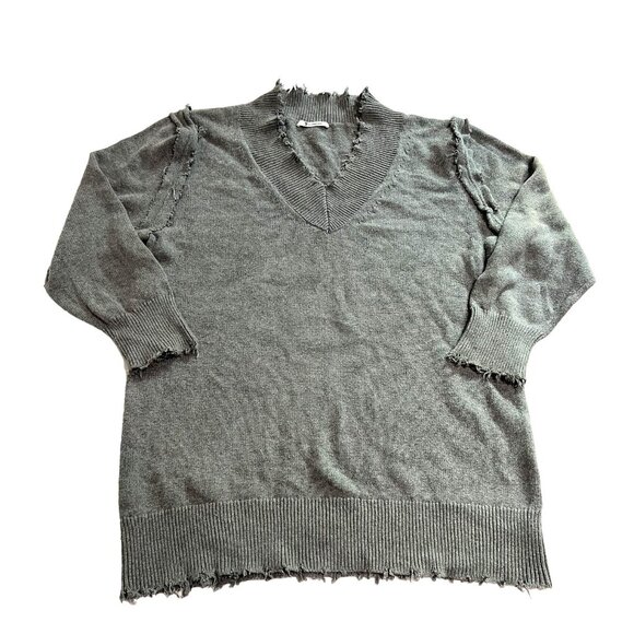T Alexander Wang Raw Edge V-Neck Sweater in Grey - Picture 1 of 4